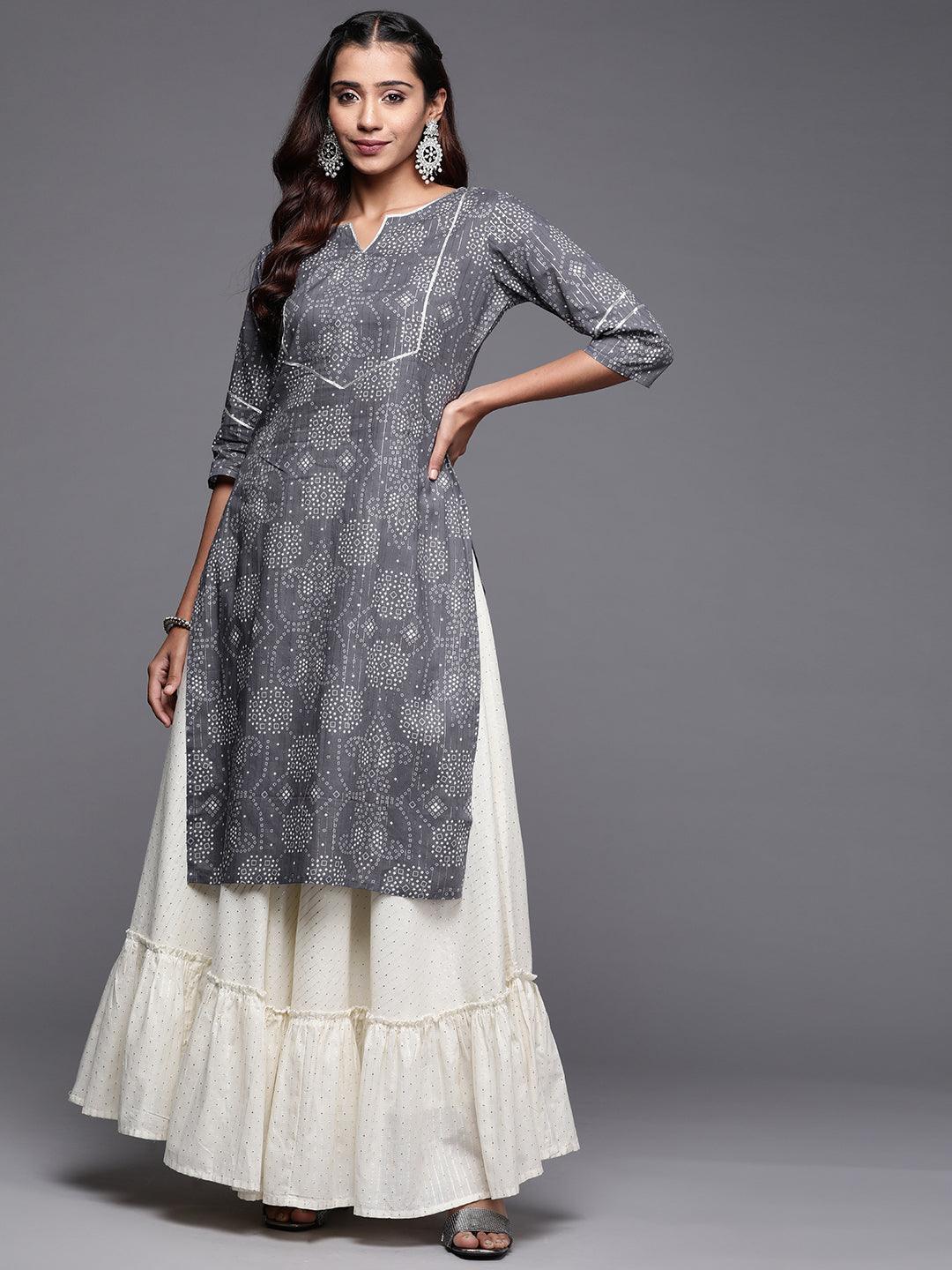 Grey Yoke Design Cotton Straight Kurta - Libas