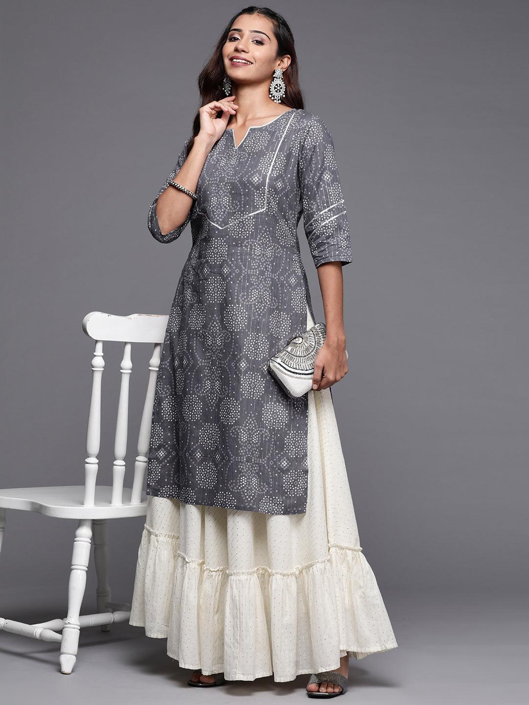 Grey Yoke Design Cotton Straight Kurta