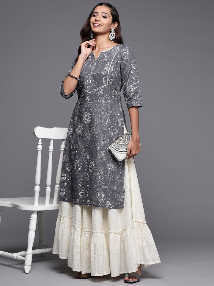 Grey Yoke Design Cotton Straight Kurta - Libas