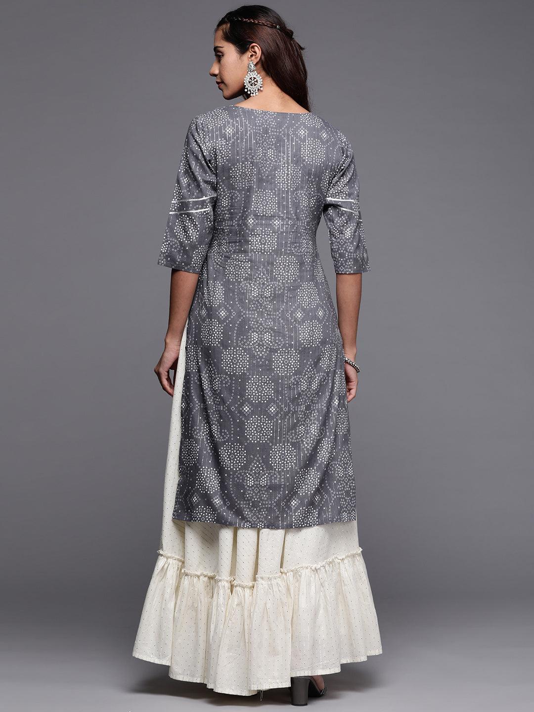 Grey Yoke Design Cotton Straight Kurta