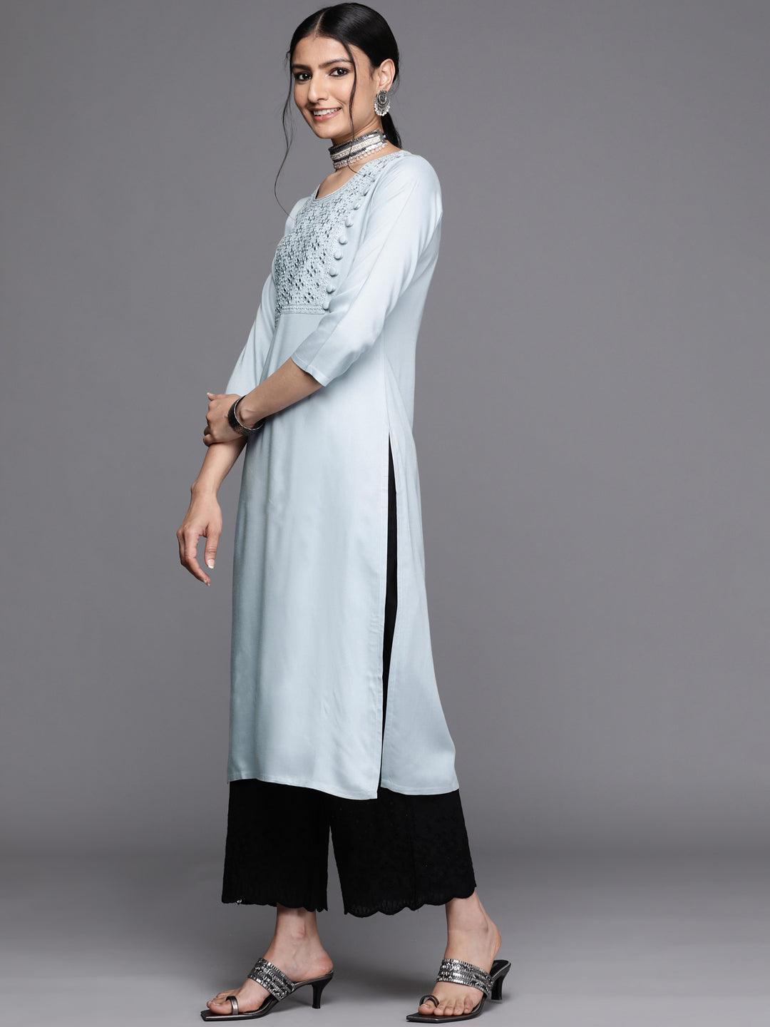 Grey Yoke Design Rayon Kurta