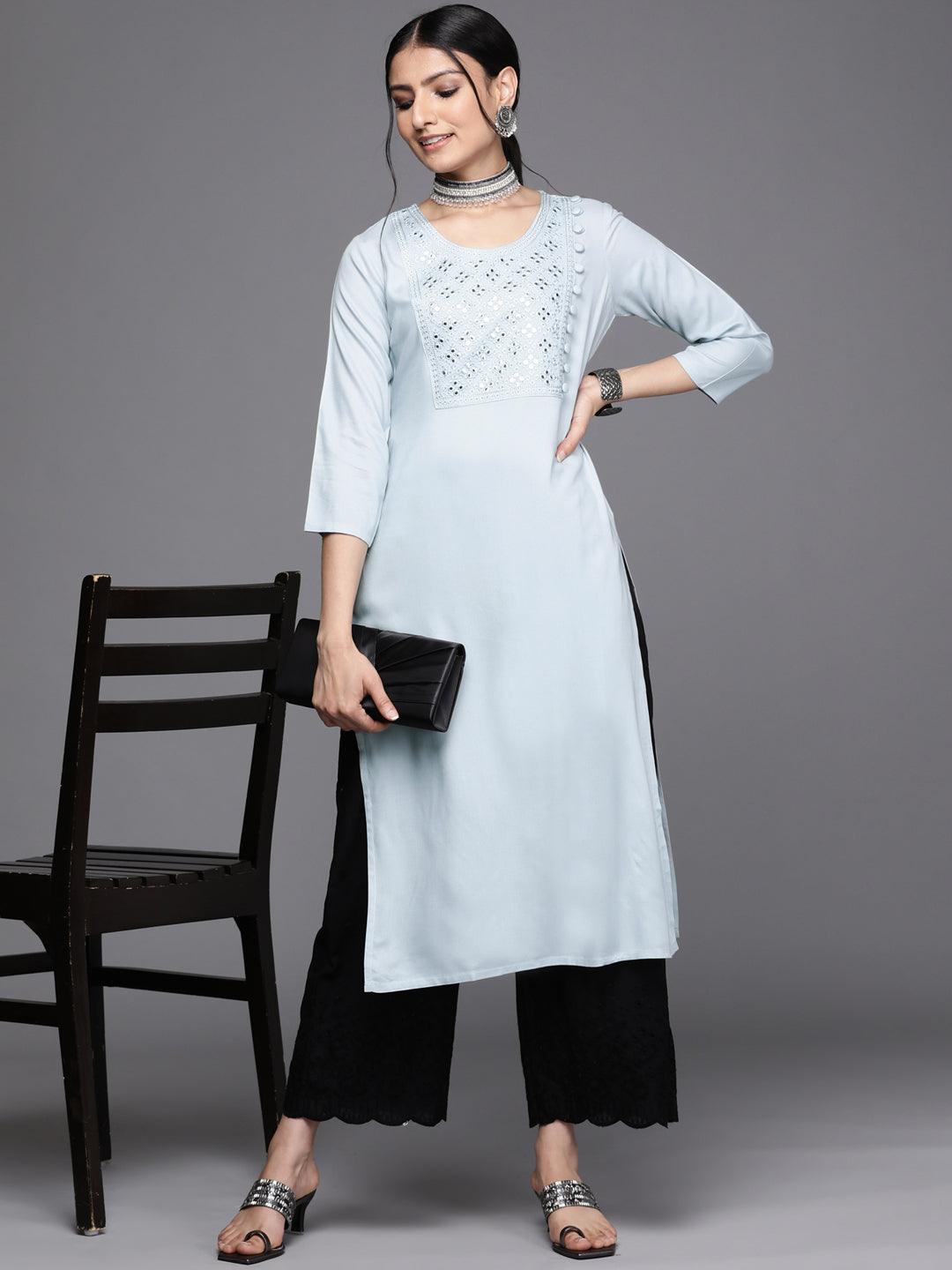 Grey Yoke Design Rayon Kurta