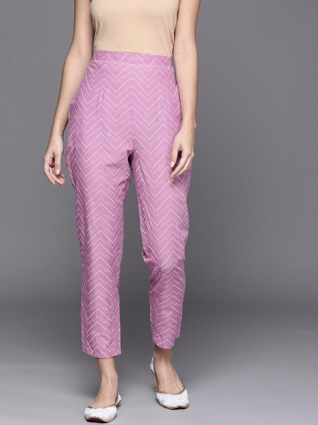 Lavender Printed Cotton Trousers - ShopLibas