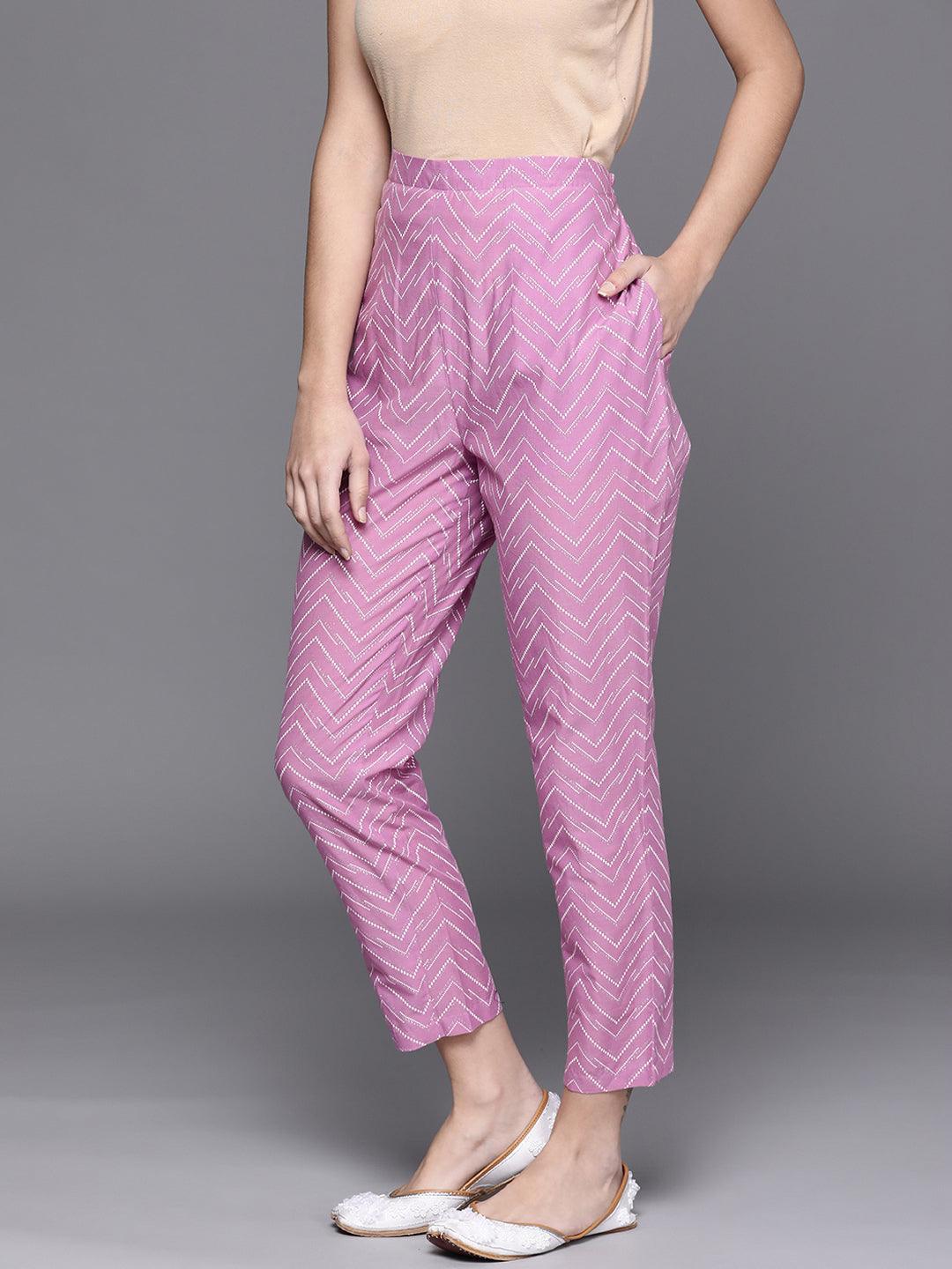 Lavender Printed Cotton Trousers - ShopLibas