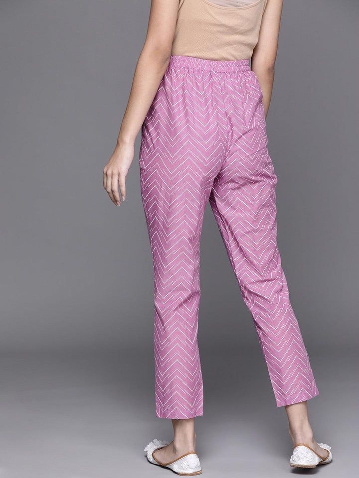 Lavender Printed Cotton Trousers - ShopLibas