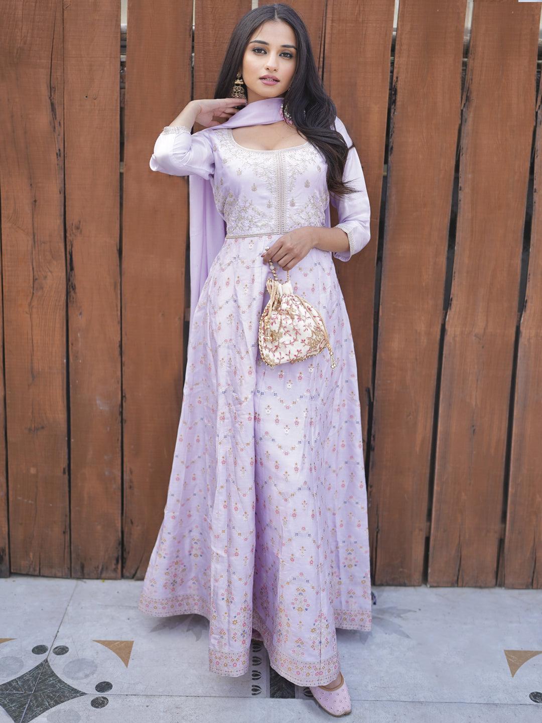 Lavender Self Design Silk Blend Anarkali Suit Set