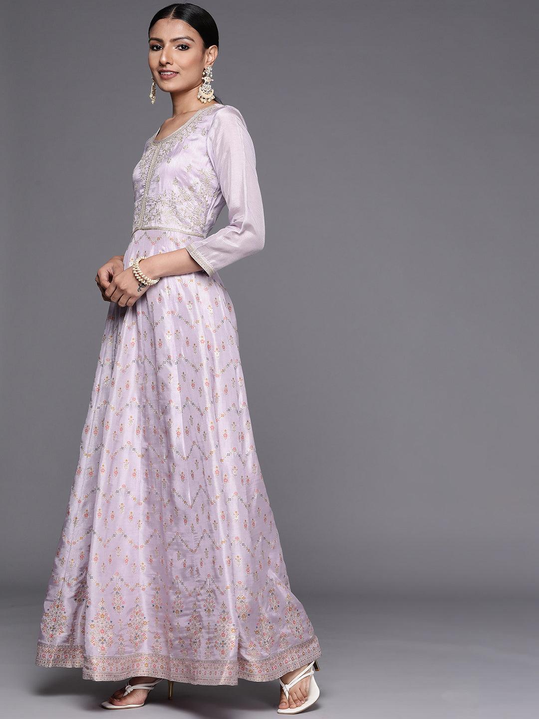 Lavender Self Design Silk Blend Anarkali Suit Set