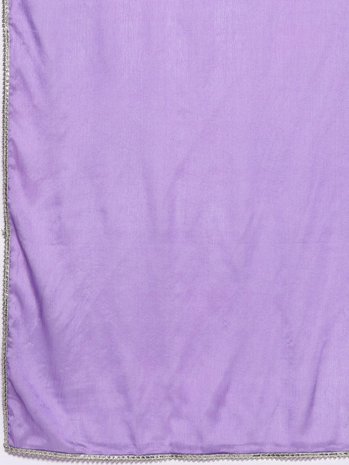 Lavender Yoke Design Silk Blend Straight Suit Set With Palazzos - Libas