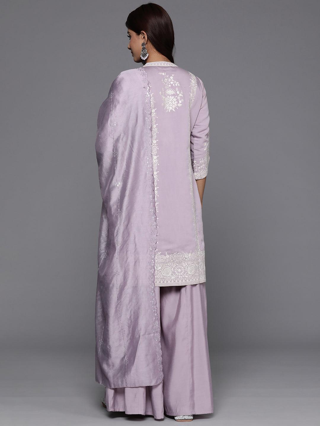 Libas Art Mauve Embroidered Silk Blend Straight Suit With Dupatta