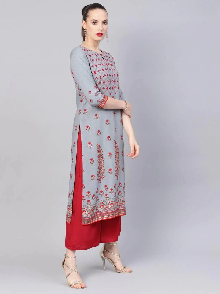 Grey Printed Rayon Kurta - ShopLibas