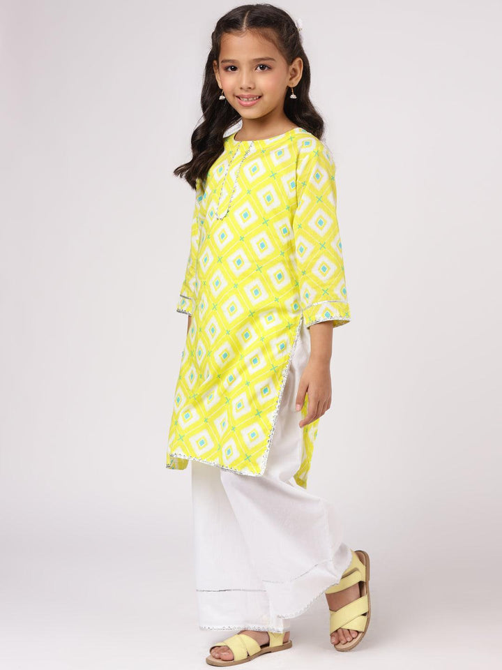 Lime Green Printed Cotton Kurta Set - ShopLibas