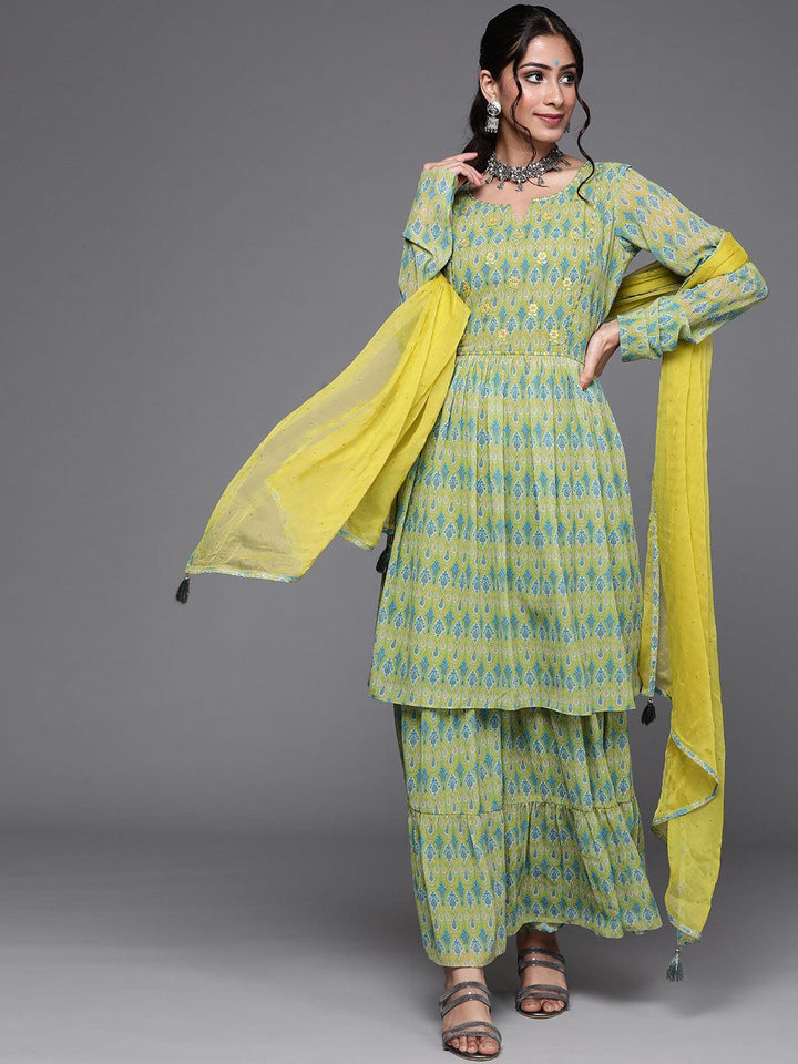 Lime Green Printed Georgette Suit Set - ShopLibas