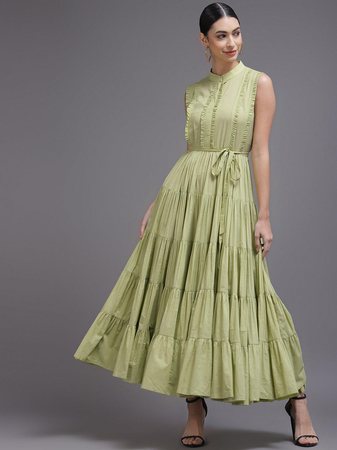 Lime Green Solid Cotton Dress