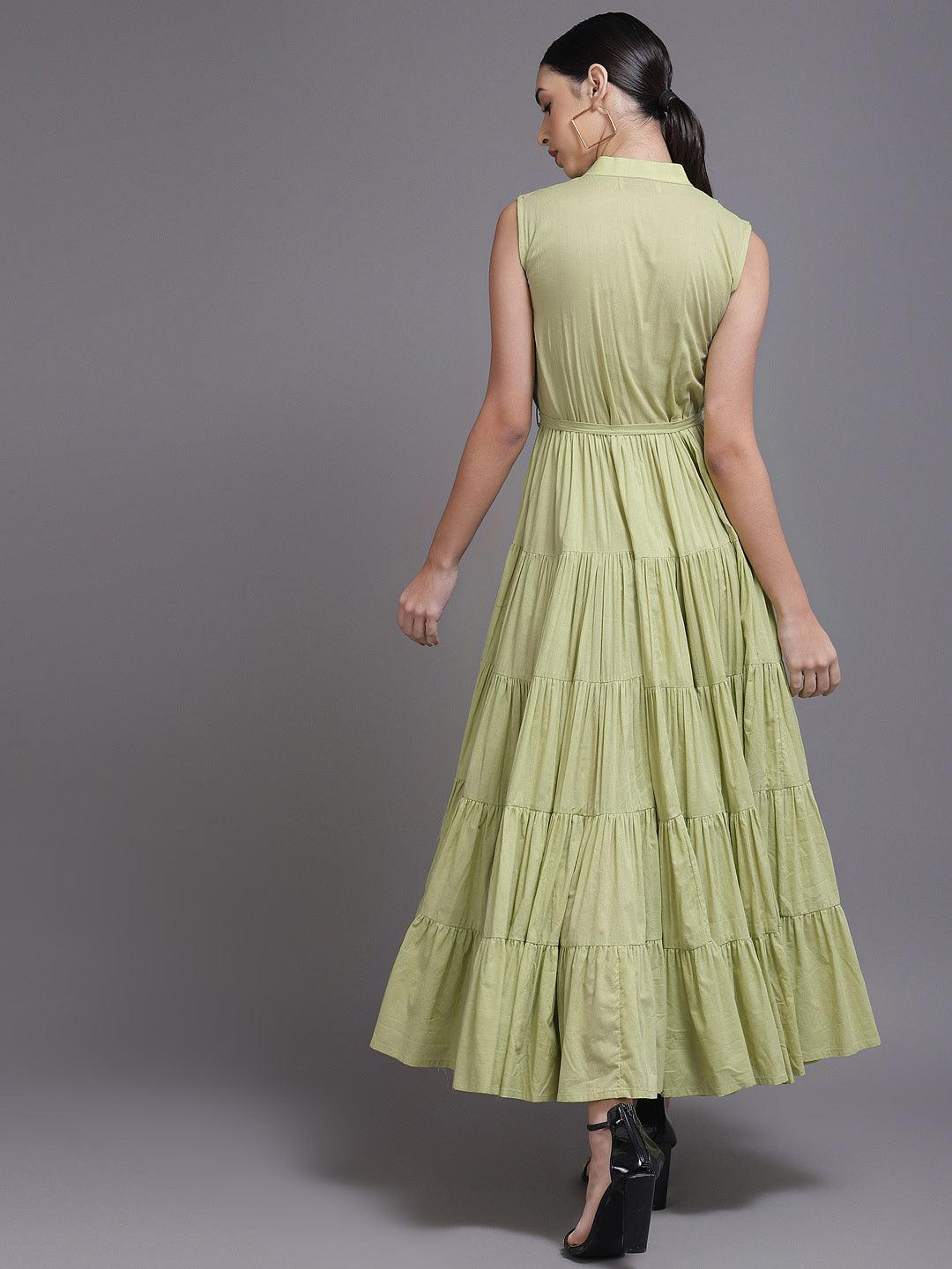 Lime Green Solid Cotton Dress