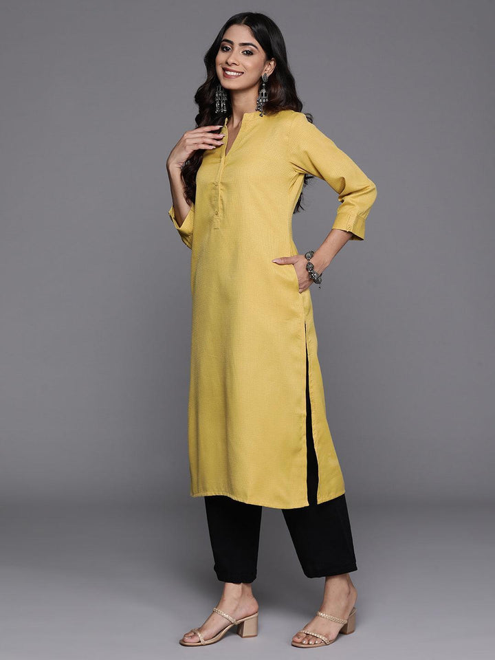 Lime Green Woven Design Rayon Straight Kurta - Libas