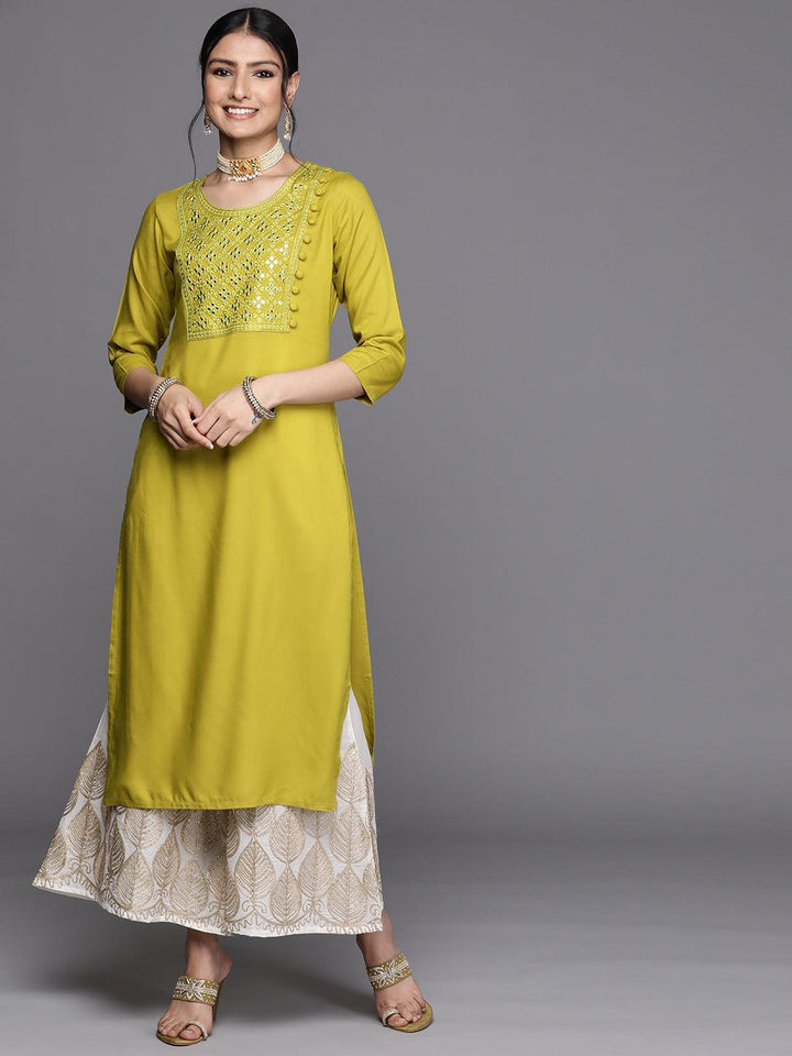 Lime Green Yoke Design Rayon Kurta - ShopLibas