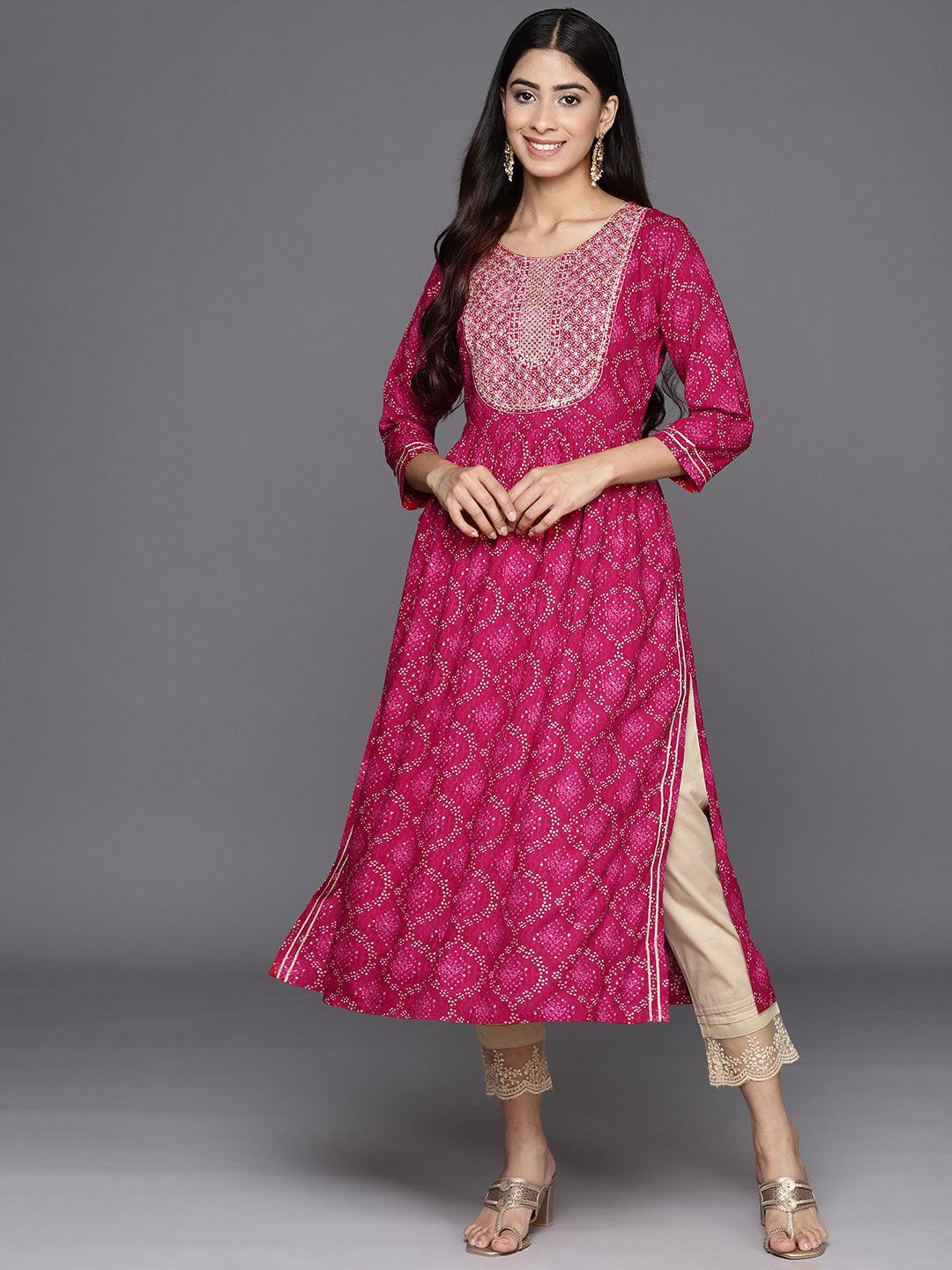 Magenta Printed Rayon A-Line Kurta