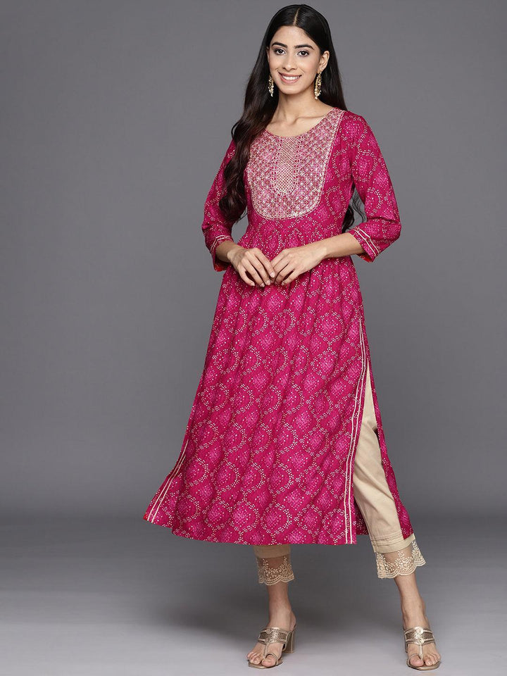 Magenta Printed Rayon A-Line Kurta - Libas