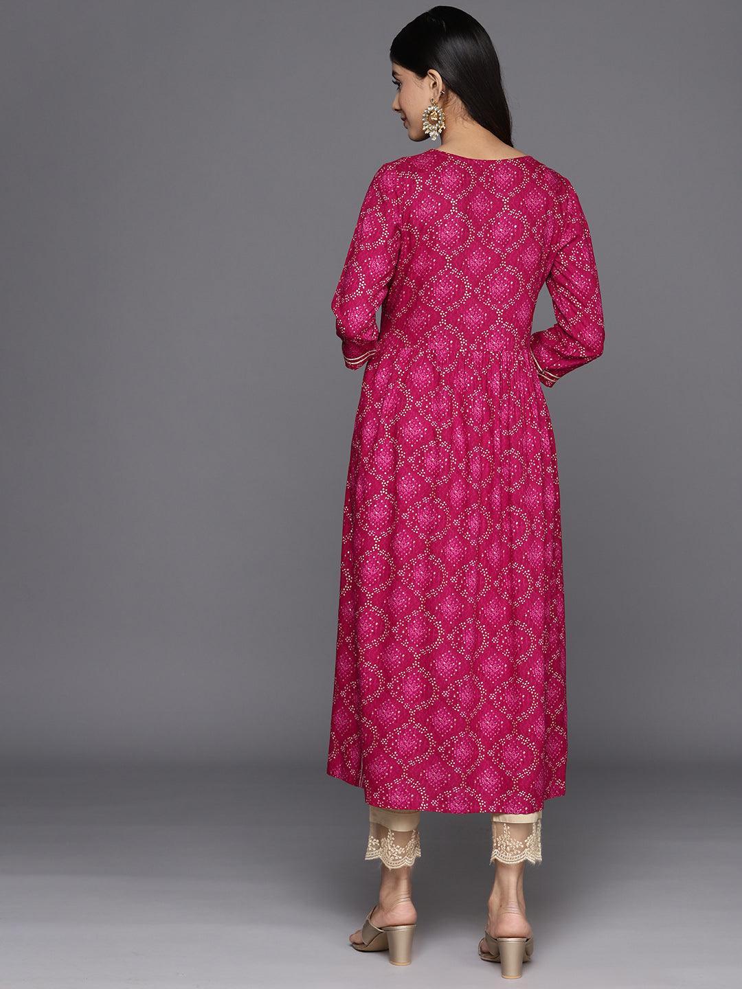 Magenta Printed Rayon A-Line Kurta