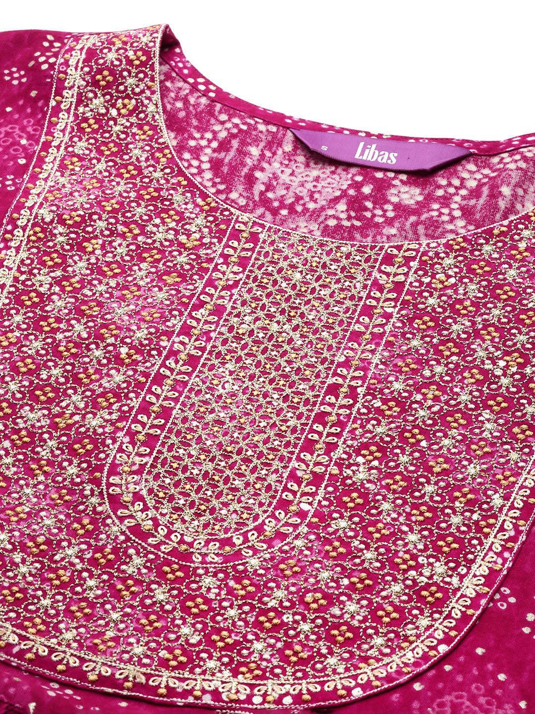 Magenta Printed Rayon A-Line Kurta