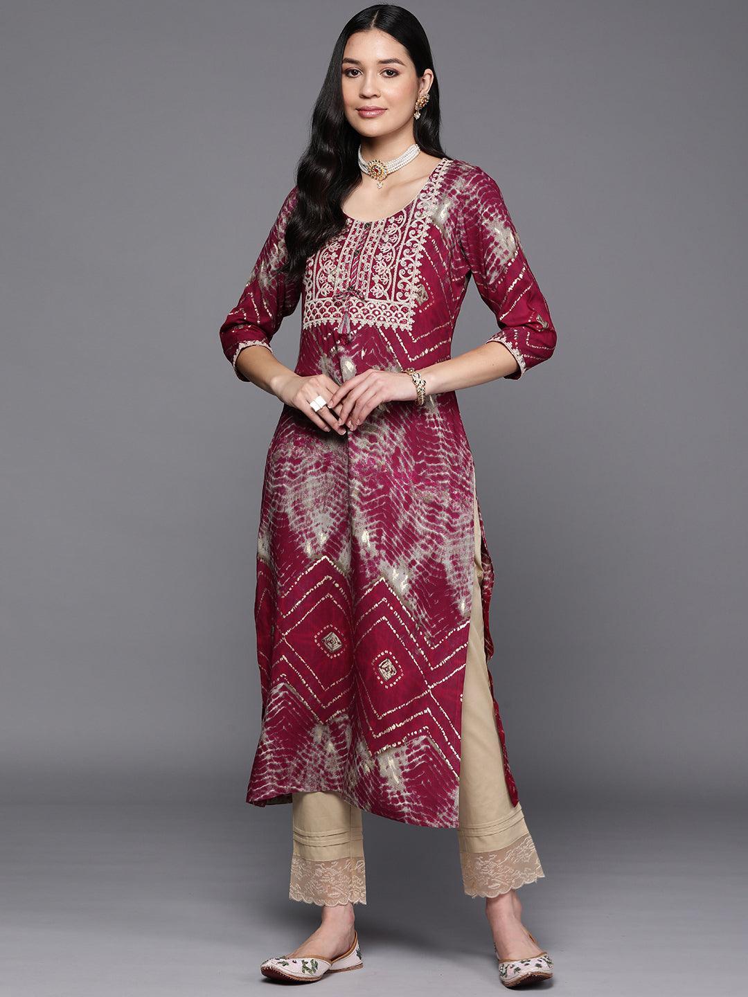 Magenta Yoke Design Rayon Straight Kurta - ShopLibas