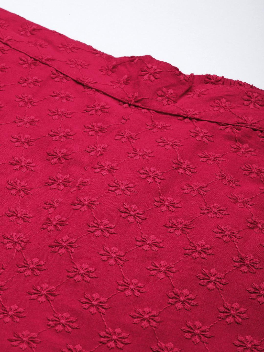 Maroon Embroidered Cotton Palazzos - ShopLibas