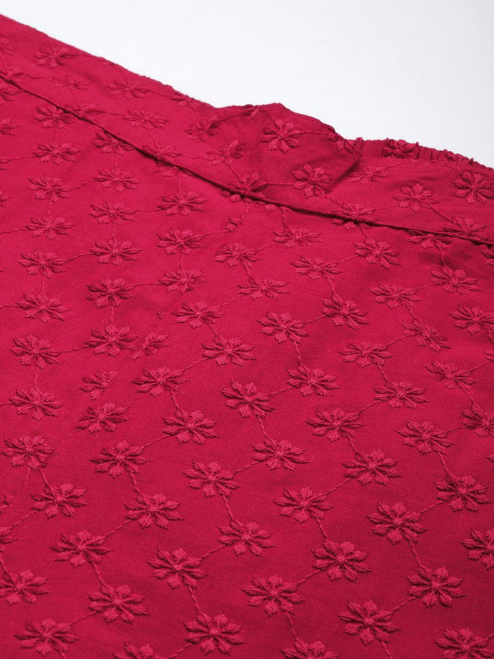 Maroon Embroidered Cotton Palazzos - ShopLibas