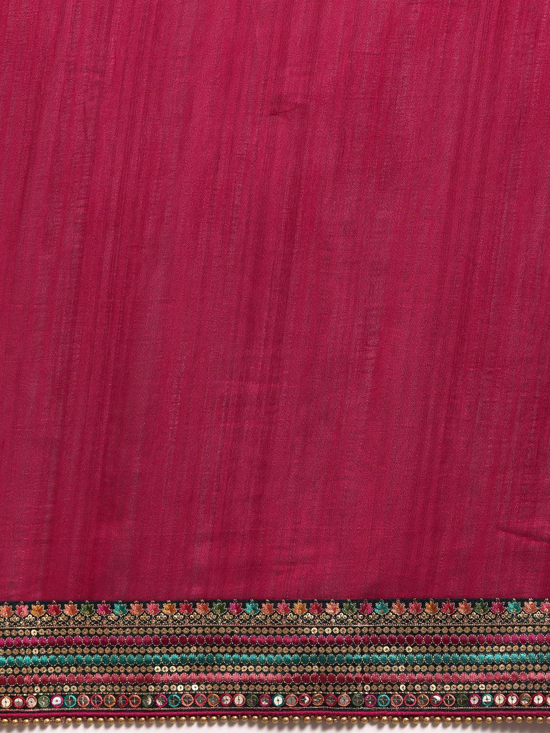 Maroon Embroidered Silk Blend Saree - Libas