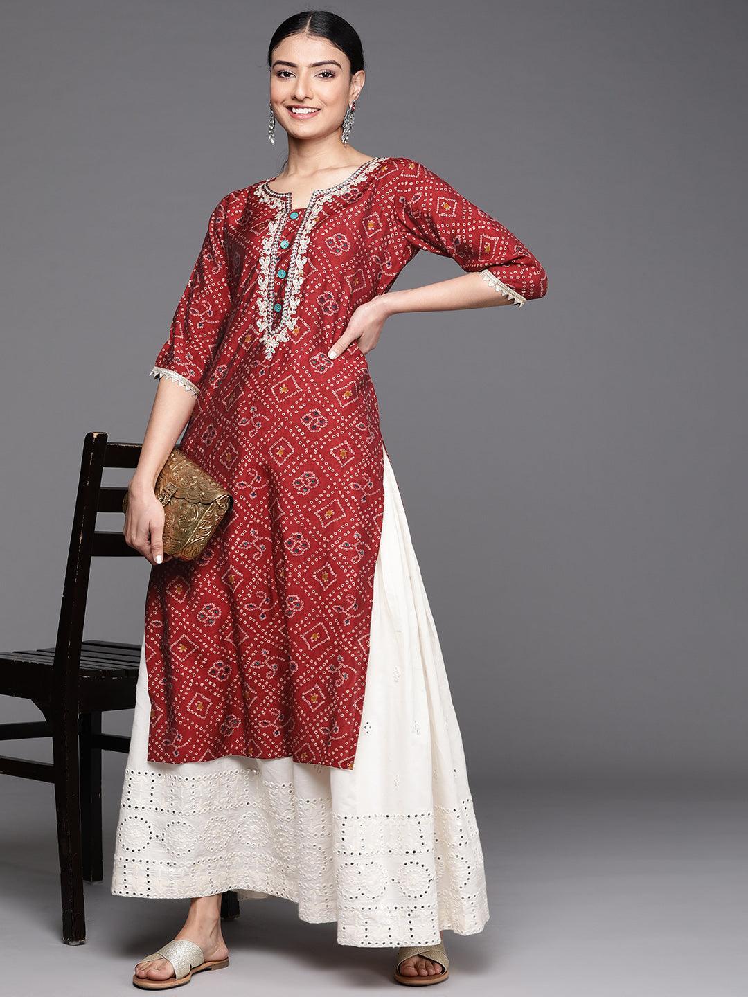 Maroon Printed Chanderi Silk Kurta