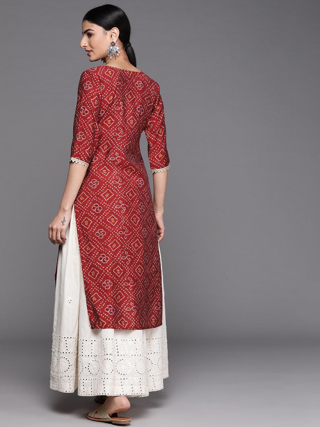 Maroon Printed Chanderi Silk Kurta