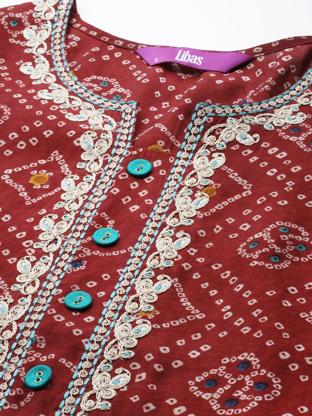 Maroon Printed Chanderi Silk Kurta