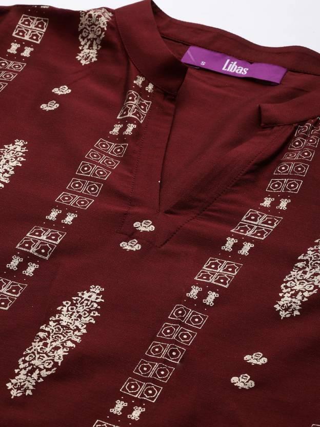 Maroon Printed Chanderi Silk Straight Suit Set