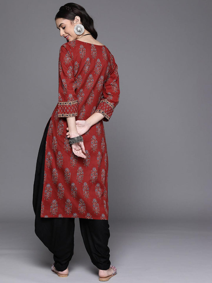 Maroon Printed Cotton Kurta - Libas