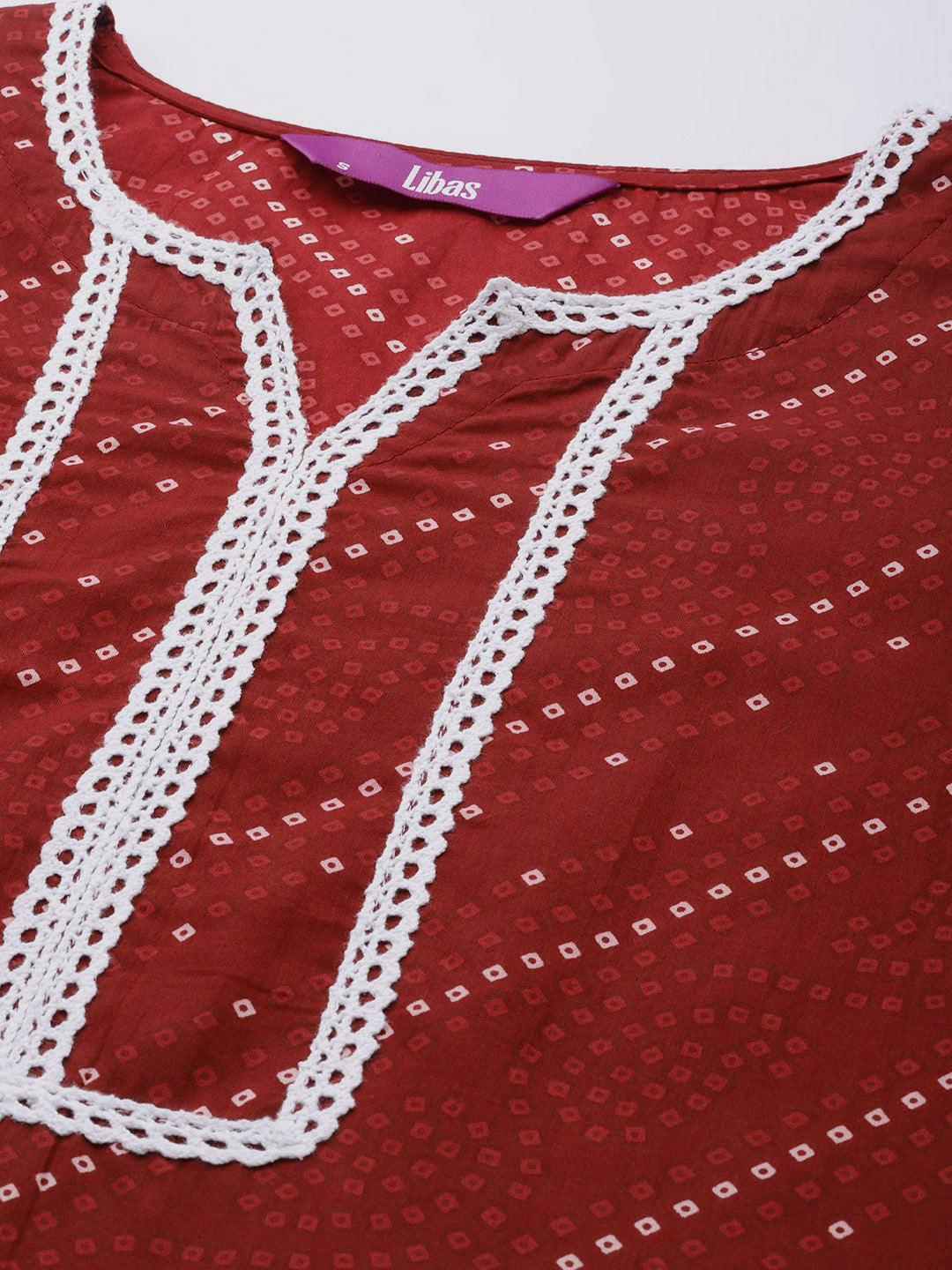 Maroon Printed Cotton Straight Kurta Set With Salwar