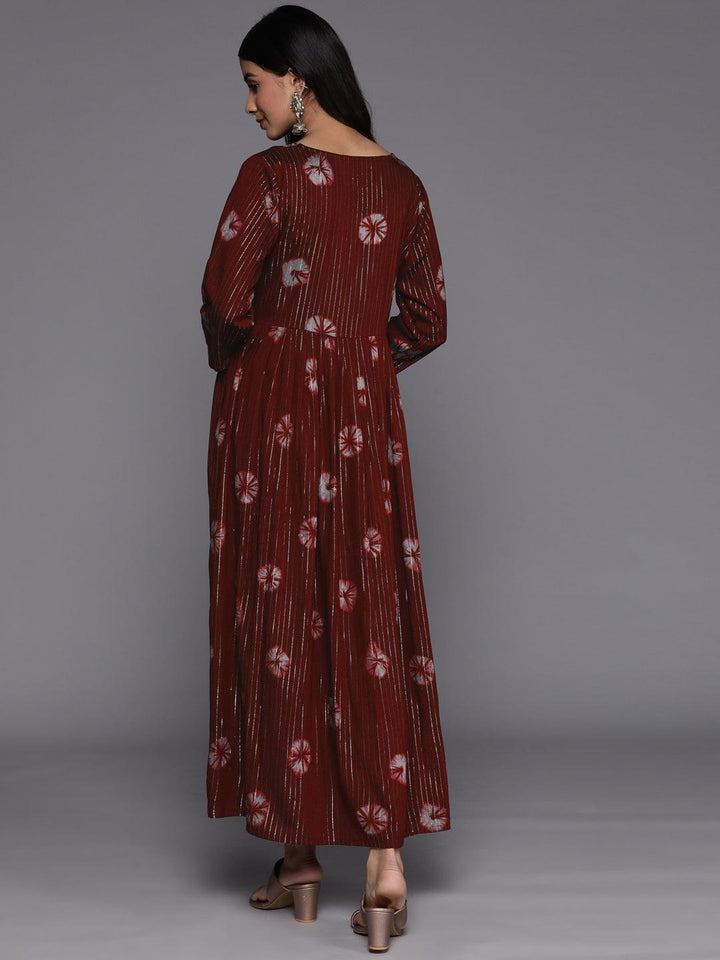 Maroon Printed Fit and Flare Rayon Dress - ShopLibas