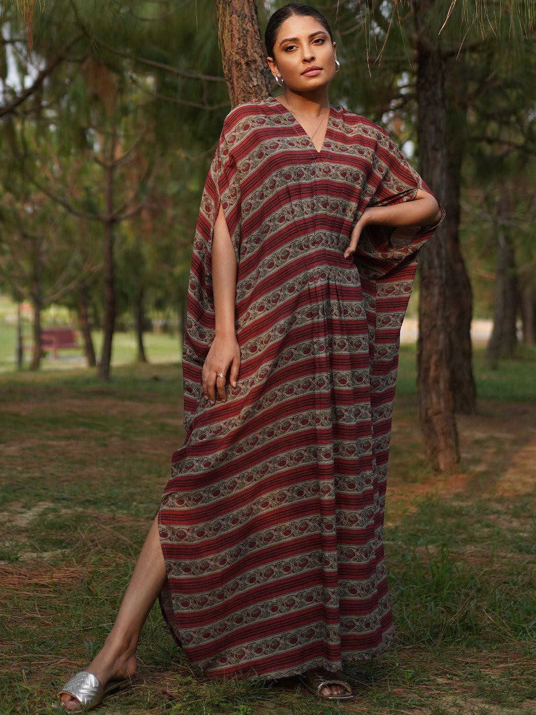 Maroon Printed Georgette Dress