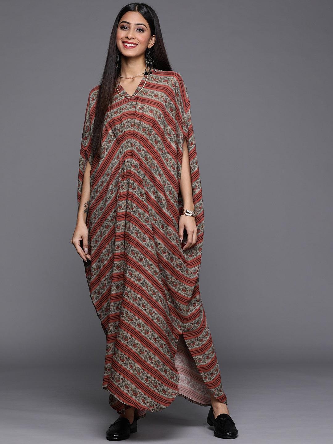 Maroon Printed Georgette Dress