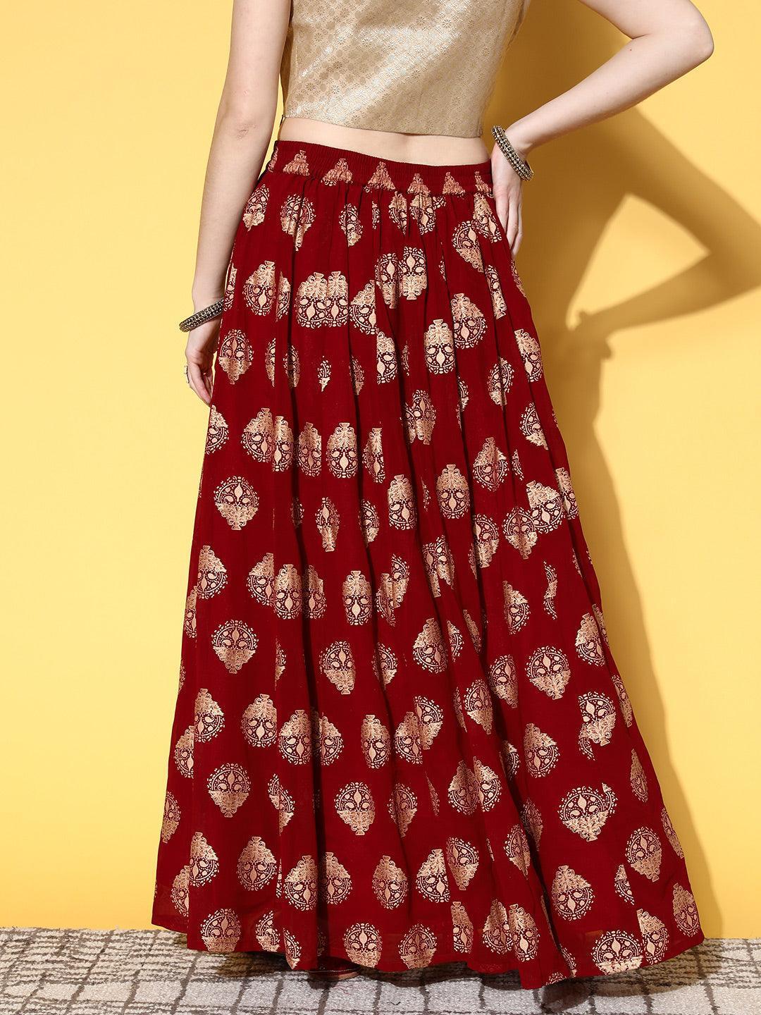 Maroon Printed Georgette Skirt