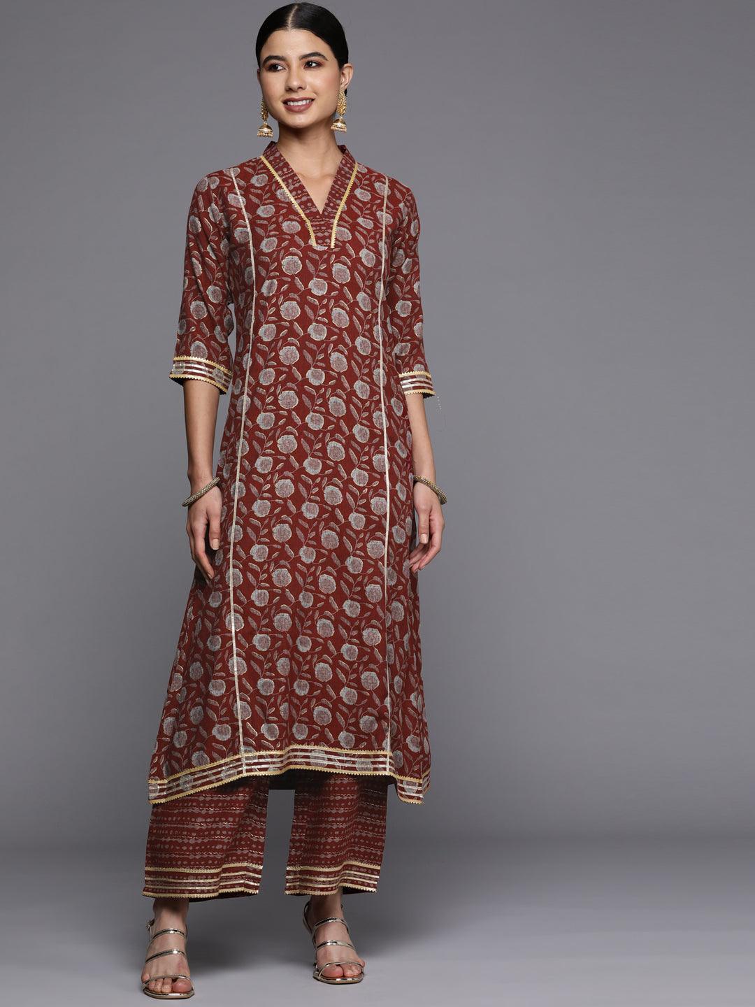 Maroon Printed Rayon A-Line Kurta