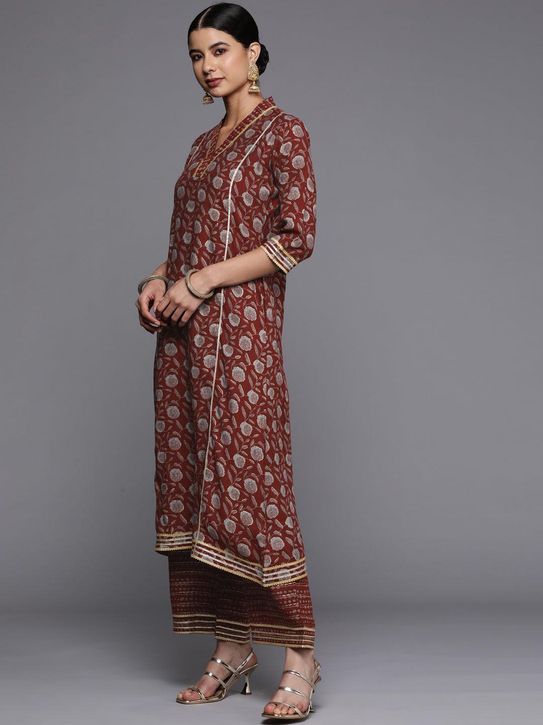 Maroon Printed Rayon A-Line Kurta