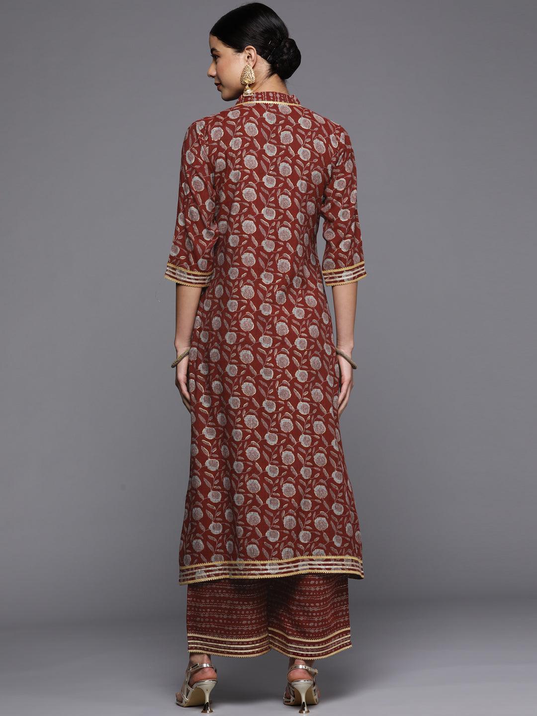 Maroon Printed Rayon A-Line Kurta