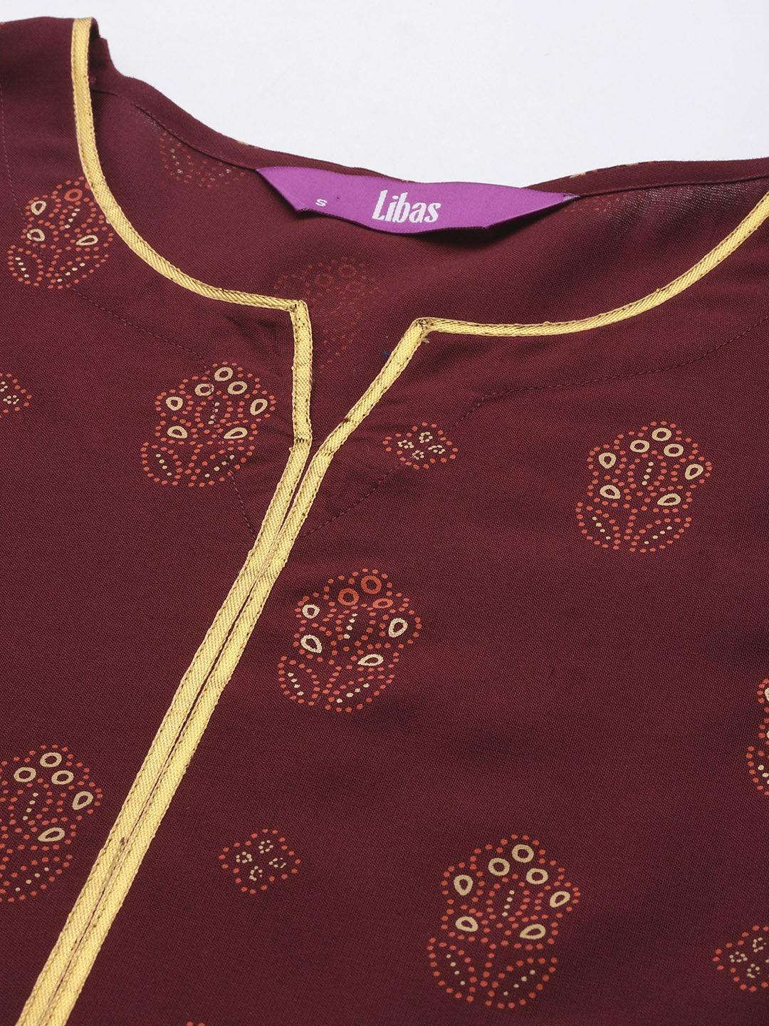 Maroon Printed Rayon Anarkali Kurta