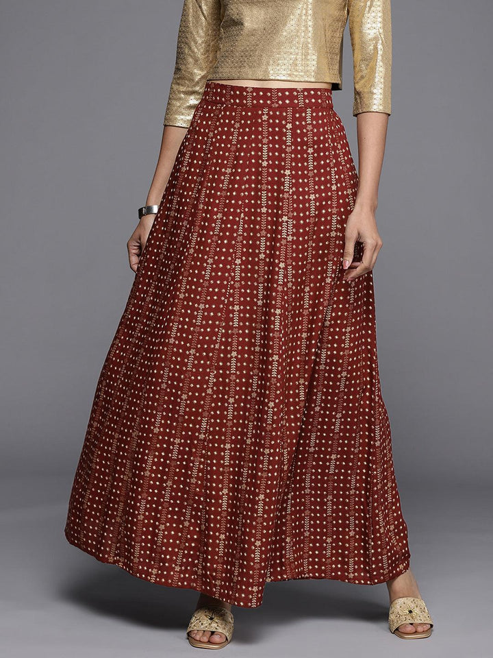 Maroon Printed Rayon Skirt - ShopLibas