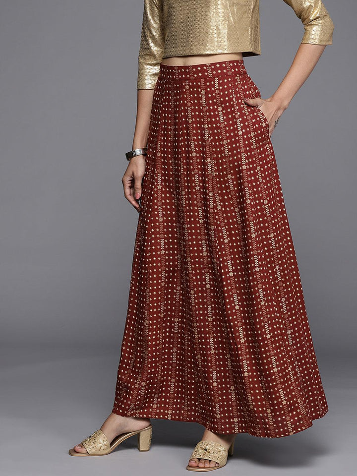 Maroon Printed Rayon Skirt - ShopLibas