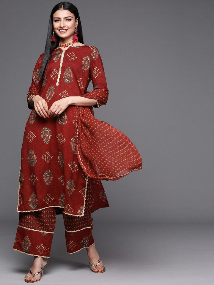 Maroon Printed Rayon Suit Set - ShopLibas