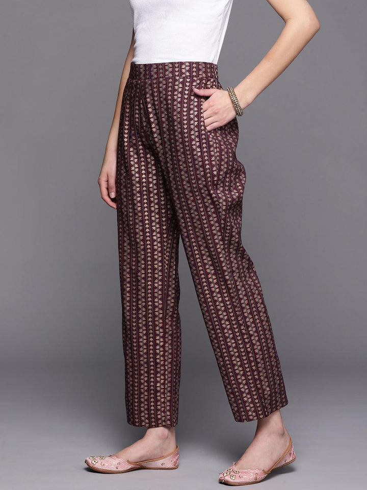 Maroon Printed Rayon Trousers - ShopLibas