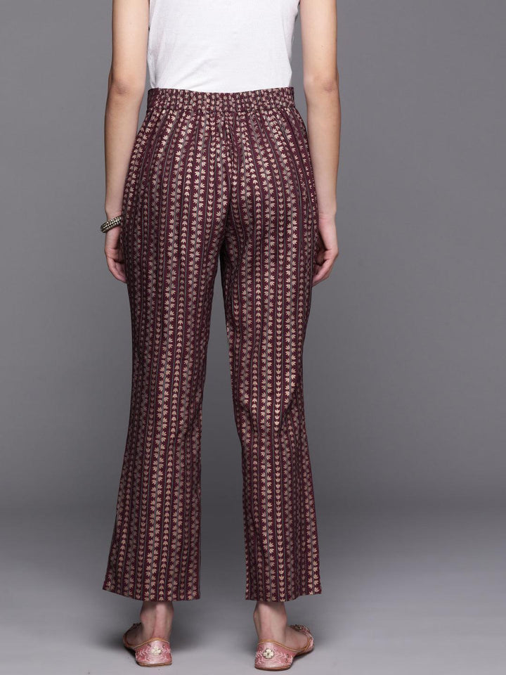 Maroon Printed Rayon Trousers - ShopLibas