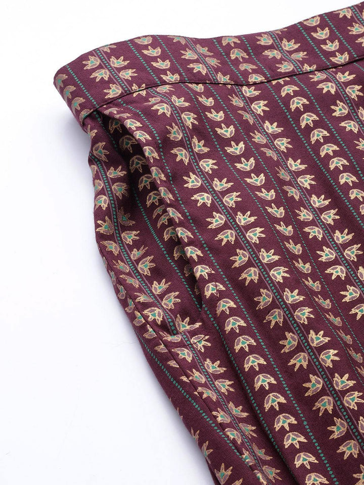 Maroon Printed Rayon Trousers - ShopLibas