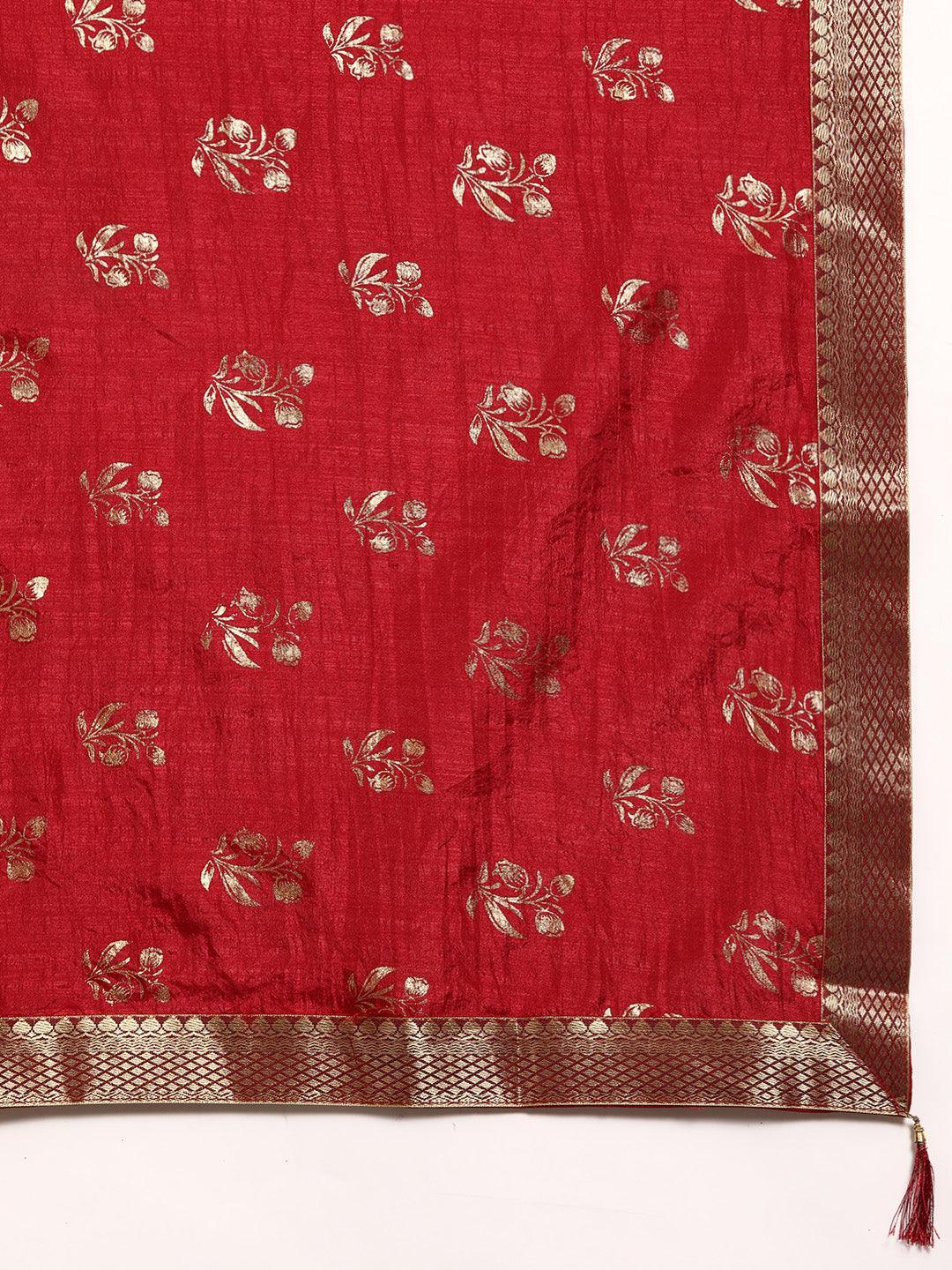 Maroon Printed Silk Blend Saree