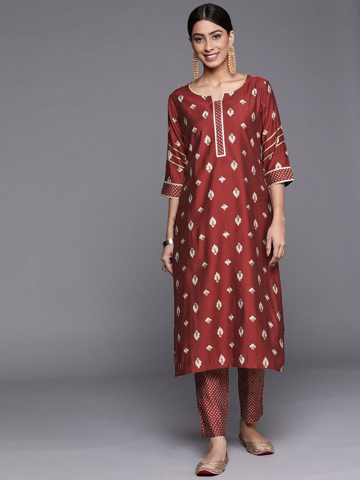 Maroon Printed Silk Straight Kurta - ShopLibas